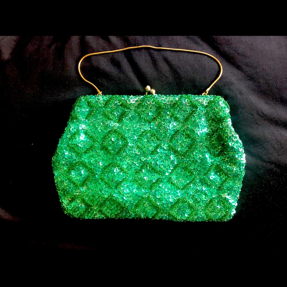 Walborg green vintage, beaded clutch